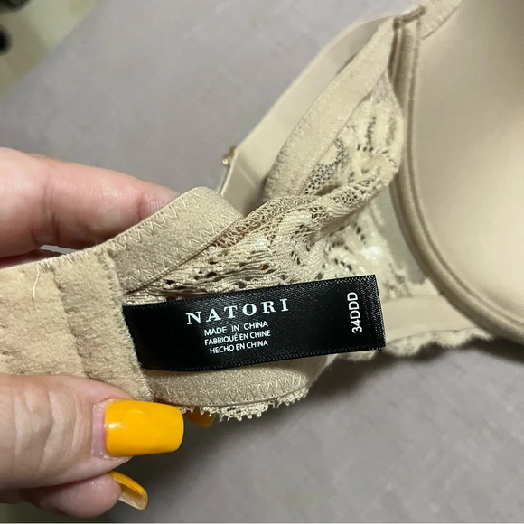 Natori 34DDD Feathers Underwire Lined Lace Trim Bra Nude Beige glow - Picture 5 of 7